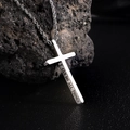 Polished silver stainless steel cross pendant necklace with engraved text on volcanic rock - Silver Engraved Cross (Rope Chain)
