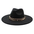 Cappello fedora nero a tesa larga con spessa catena dorata per uomo e donna - M (56-58cm) / Nero