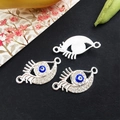Drei silberne Evil-Eye-Anhänger mit blauen Harzperlen und Kristallen für DIY-Schmuck - Glänzendes Silber Böser Blick 25x14mm