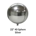 Spherical 22-inch 4D silver aluminum foil balloon with a shiny metallic mirror finish - 22 Inch 4D Ball / Silver