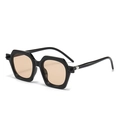 Retro black geometric square sunglasses with stylish transparent brown lenses - Black Frame Tea Lens