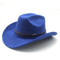 Detailansicht des königsblauen Cowboyhuts aus Wildlederimitat mit Lederband und Logo - M(56-59CM) / Königsblau (Wildleder)
