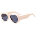 Occhiali da sole ovali rétro beige crema con montatura spessa e lenti grigio scuro - Beige/Lenti Grigie