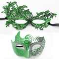 Green lace and silver glitter phoenix mask set for masquerade parties and events - Phoenix Style-Green Silver Set