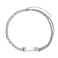 Silver stainless steel Cuban link bracelet with multilayered chains and curved bar - Silver Necklace (PDD910)