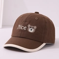 Kids dark brown baseball cap with Nice text and small bear embroidery and white edging - 46-48cm / Dark Coffee
