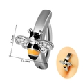 Silver bee navel ring with yellow enamel and white crystals, 14G curved barbell body jewelry - 1.6x10mm / Bee Style