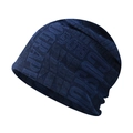 Detailed view of dark blue knit beanie featuring 3D jacquard letters and textured weave - Adjustable / Navy Blue (Dual-use Hat & Neck Warmer)