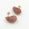 Natural strawberry quartz teardrop earrings with elegant gold-plated stud butterfly backs - Rouge Red