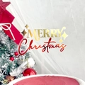 Close-up of gold and red Merry Christmas acrylic cake topper with star details - Bronzing 1 Red Gold Merry Christmas