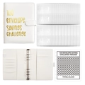 White PU leather A5 100 Envelope Savings Challenge binder with gold lettering and tracker - A5 White Challenge Set
