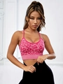 Women's pink leopard print yoga sports bra with cross back and ribbed band design - S / Rose Red Leopard
