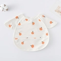 Waterproof baby feeding bib with orange print and sleeve wings in cream white color - Shawl - White With Yellow And Orange Base / One Size