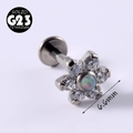 G23 titanium labret stud with opal flower and zircon crystals, 6.6mm diameter - Flower-White Zircon+OP17