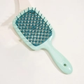 Light green hollow hair brush with dark green bristles for scalp massage and styling - Single Dual Green Mesh Brush