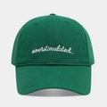 Close-up of white letter embroidery on a dark green cotton twill baseball cap - Adjustable / Dark Green