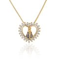 Collier pendentif cœur doré avec icône de la Vierge Marie bleue et zircons blancs - NA11-8 (Vierge Marie Zircon en Forme de Cœur)