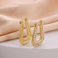 Chic 18k gold plated hoop earrings featuring white faux pearl inlay on trapezoid design - Rounded Trapezoid Pearl