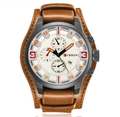 Men's quartz watch with brown leather strap and light white dial with three sub-dials - Light Coffee Strap/White Dial (Decorative Sub-dials)