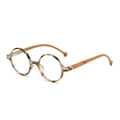 Retro round tortoise shell eyeglasses with natural wooden temples and blue light lenses - White Tortoise Wood Leg C9