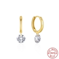 Eleganti orecchini a cerchio in argento sterling S925 con zircone singolo e finitura oro - Oro
