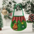 Sac cadeau de Noël en feutre vert avec renne en 3D et broderie de sapin scintillante - Renne en Flanelle Rayée