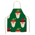 Dettaglio della stampa di Babbo Natale sul grembiule da cucina natalizio in lino - Stile-34 (Babbo Natale Verde Scuro)