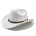 Dettaglio cappello cowboy in feltro bianco con fascia intrecciata marrone ed emblema vintage - M (56-59cm) / Bianco