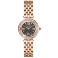 Elegant rose gold Scottie watch with crystal bezel and dark mother of pearl dial - Rose Gold Case Black Dial Steel Band