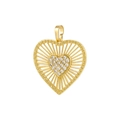 Vintage style gold hollow heart pendant with sparkling crystals and radial pattern - Gold