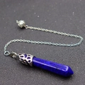 Blue lapis lazuli hexagonal prism pendulum pendant with silver hollow filigree cap - Hollow Chain / Lapis Lazuli