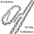 Set di gioielli in acciaio al titanio con catena a O da 8 mm e finitura argento - Bracciale / Nero Opaco