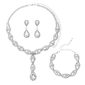 Set gioielli in cristallo argento con collana a goccia e orecchini pendenti coordinati - Set da 3 pezzi (Collana + Orecchini + Bracciale)