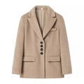 Stylish khaki oversized faux fur coat with notched lapels and single-breasted buttons - S / Dark Khaki