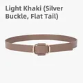 Light khaki minimalist leather belt for women with silver square buckle and smooth finish - Light Khaki (Silver Buckle Flat Tail)