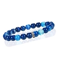 Blue agate beaded bracelet with striped patterns and silver textured metal spacer bead - Blue Striped Agate