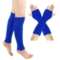 Detailed knit texture of royal blue leg warmers and arm sleeves set in ribbed pattern - Small Size / Vivid Blue