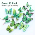 Set of 12 green double-layer 3D butterfly wall stickers for home decoration - Magnetic with Adhesive / Green Double Layer 12PCS