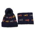 Dettagli del set invernale per bambini con cappello e sciarpa blu e motivo di trattore - Blu Notte