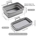 Light gray foldable silicone rectangular air fryer basket insert with dual handles - Gray