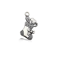 Silver vintage style Christmas stocking pendant with heart and candy cane relief patterns - Red and White Enamel Christmas Sock