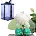 Handmade gradient green foam rose bear with silver crown in a clear Sweetlove gift box - Wedding Bear+Box+Light / Blue Gradient
