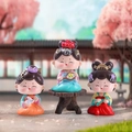 Charming Tang Dynasty style cartoon lady figurines in colorful Hanfu traditional dress - Cute Small Set of 3