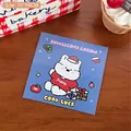 Blue 10x10cm Christmas card with cartoon puppy wearing a red sweater and holiday motifs - Christmas Puppy Header - Type 4