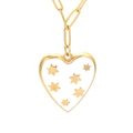 Detailansicht herzförmiger Anhänger mit weißem Emaille und goldenen Sternenmustern - Weiß