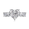 Sparkling S925 sterling silver ring with central heart-shaped cubic zirconia gemstone - Platinum Heart 3-Stone Luxury