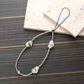 Cinturino per cellulare con perle irregolari, diamanti e perline metalliche argento - Stile con 3 Perle Barocche Argento (K3009)