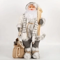 Figurine de Père Noël blanc nordique avec skis en bois et sac cadeau en toile - 60CM