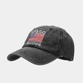 Vintage washed black cotton baseball cap with embroidered flag and political slogan - Let's Go Brandon Flag Black