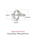 Adjustable 925 sterling silver oval ring setting in platinum finish for 6x10mm stones - 6x10mm / White Gold